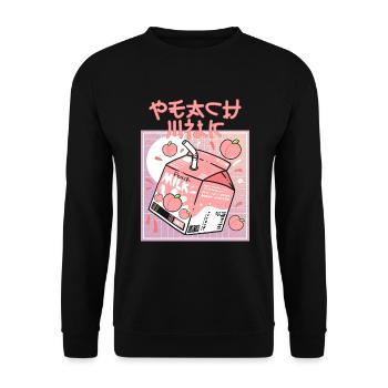 Kawaii Peach Drink 80s 90s Vaporwave Synthwave - Unisex Pullover - Schwarz - Vorne - Alina (178cm) & Michal (187cm)