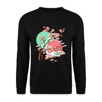 90s Retro Strawberry Milk Kawaii Manga Fan - Unisex Pullover - Schwarz - Vorne - Alina (178cm) & Michal (187cm)