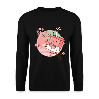 Kawaii Strawberry Milk 90s Vaporwave Retro - Unisex Pullover - Schwarz - Vorne - Alina (178cm) & Michal (187cm)