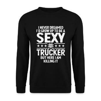 LKW Fahrer Trucker Lastwagen - Unisex Pullover - Schwarz - Vorne - Alina (178cm) & Michal (187cm)