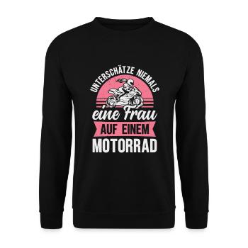 Motorrad Frau Bikerin Motorradfahrerin - Unisex Pullover - Schwarz - Vorne - Alina (178cm) & Michal (187cm)