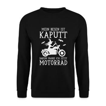 Motorrad Hexe Bikerin Motorradfahrerin Biker Frau - Unisex Pullover - Schwarz - Vorne - Alina (178cm) & Michal (187cm)