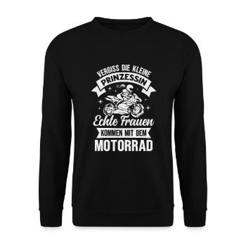 Motorrad Prinzessin Bikerin Motorradfahrerin - Unisex Pullover - Schwarz - Vorne - Alina (178cm) & Michal (187cm)