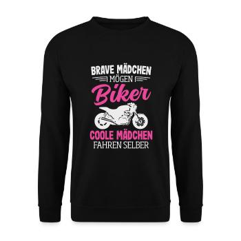 Motorrad Bikerin Motorradfahrerin Biker Frau - Unisex Pullover - Schwarz - Vorne - Alina (178cm) & Michal (187cm)