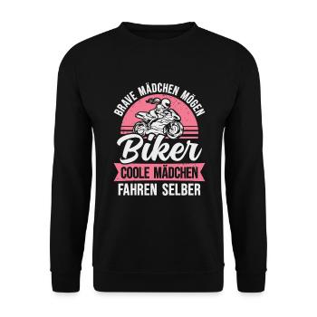 Motorrad Bikerin Motorradfahrerin Biker Frau - Unisex Pullover - Schwarz - Vorne - Alina (178cm) & Michal (187cm)