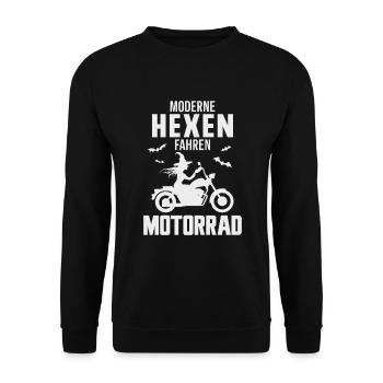 Motorrad Hexe Biker Frau Motorradfahrerin - Unisex Pullover - Schwarz - Vorne - Alina (178cm) & Michal (187cm)