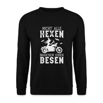 Motorrad Hexe Biker Frau Motorradfahrerin - Unisex Pullover - Schwarz - Vorne - Alina (178cm) & Michal (187cm)