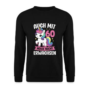 60. Geburtstag Einhorn 60 Jahre Geburtstagsparty - Unisex Pullover - Schwarz - Vorne - Alina (178cm) & Michal (187cm)