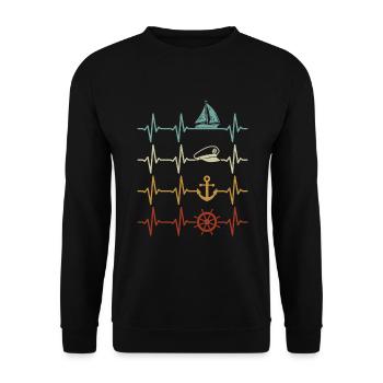 Sailing Heartbeat Sailboat Boater Sailor - Unisex Sweatshirt - black - Front - Alina (178cm) & Michal (187cm)