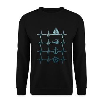 Sailing Heartbeat Sailboat Boater Sailor - Unisex Sweatshirt - black - Front - Alina (178cm) & Michal (187cm)