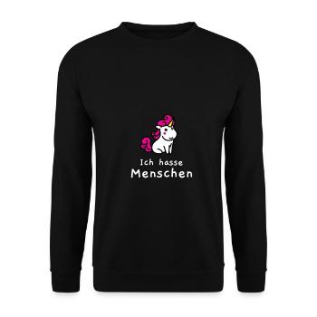 Ich hasse Menschen Einhorn - Unisex Pullover - Schwarz - Vorne - Alina (178cm) & Michal (187cm)