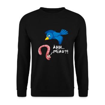 ÄHH Miau?! Lustiges Vogel Wurm Witz mit Spruch - Unisex Pullover - Schwarz - Vorne - Alina (178cm) & Michal (187cm)
