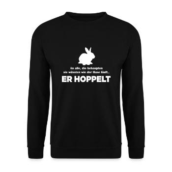Der Hase Hoppelt Lustiger Witz Perfektes Geschenk - Unisex Pullover - Schwarz - Vorne - Alina (178cm) & Michal (187cm)
