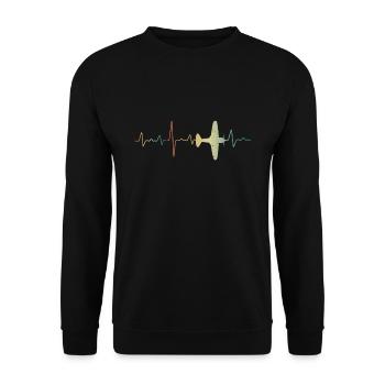 Pilot Herzschlag Flugzeug Retro Vintage - Unisex Pullover - Schwarz - Vorne - Alina (178cm) & Michal (187cm)