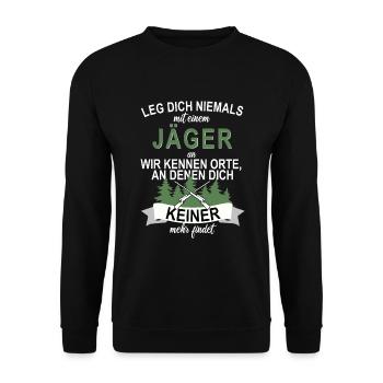 Jäger Jagd Wald Hobby Freizeit - Unisex Pullover - Schwarz - Vorne - Alina (178cm) & Michal (187cm)