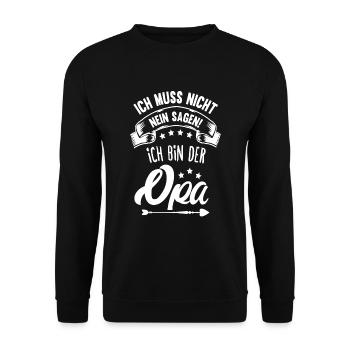Ich bin der Opa Großvater Lustige Opa Sprüche - Unisex Pullover - Schwarz - Vorne - Alina (178cm) & Michal (187cm)