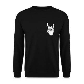 Rocker Teufelshorn Herzschlag Metal Hand Geschenk - Unisex Pullover - Schwarz - Vorne - Alina (178cm) & Michal (187cm)