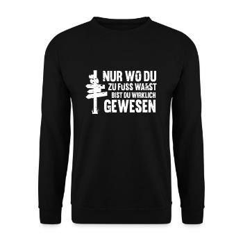 Wandern Lustiger Bergsteiger Spruch Vintage Berge - Unisex Pullover - Schwarz - Vorne - Alina (178cm) & Michal (187cm)