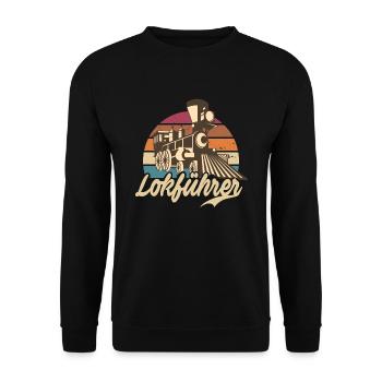Lokführer Dampflok Lokomotive Vintage Geschenk - Unisex Pullover - Schwarz - Vorne - Alina (178cm) & Michal (187cm)