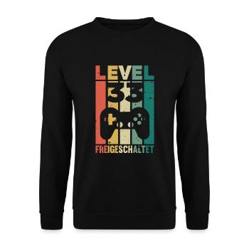 33. Geburtstag Zocker Retro Level 33 Jahre - Unisex Pullover - Schwarz - Vorne - Alina (178cm) & Michal (187cm)