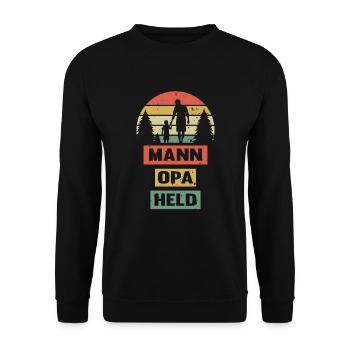 Opa Mann Held Vatertag Retro Großvater Geschenk - Unisex Pullover - Schwarz - Vorne - Alina (178cm) & Michal (187cm)