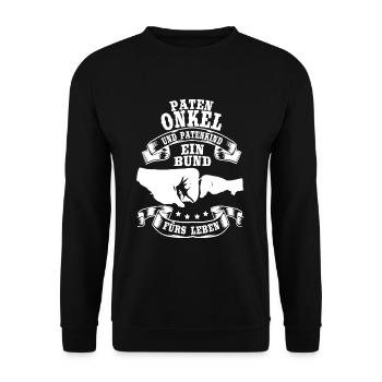 Patenonkel und Pate Bund fürs Leben Onkel Geschenk - Unisex Pullover - Schwarz - Vorne - Alina (178cm) & Michal (187cm)