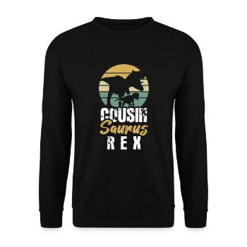 Cousinsaurus Dino Dinosaurier Rex Geburtstag - Unisex Pullover - Schwarz - Vorne - Alina (178cm) & Michal (187cm)