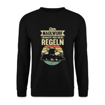 Maulwurf Liebe Gärtner Regel Maulwurfshügel - Unisex Pullover - Schwarz - Vorne - Alina (178cm) & Michal (187cm)