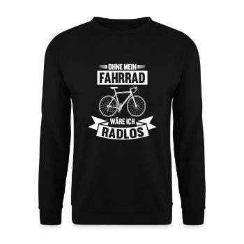 Ohne Mein Fahrrad Wäre Ich Radlos Radfahrer - Unisex Pullover - Schwarz - Vorne - Alina (178cm) & Michal (187cm)