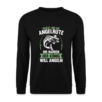 Angler Angelrute König Fischer Spruch Angeln - Unisex Pullover - Schwarz - Vorne - Alina (178cm) & Michal (187cm)