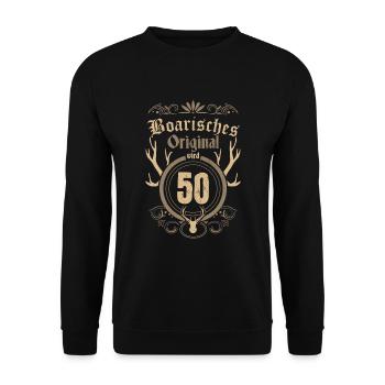50. Geburtstag 1972 Bayrisch Original - Unisex Pullover - Schwarz - Vorne - Alina (178cm) & Michal (187cm)