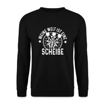 Dart Meine Welt ist eine Scheibe Dartsport Humor - Unisex Pullover - Schwarz - Vorne - Alina (178cm) & Michal (187cm)