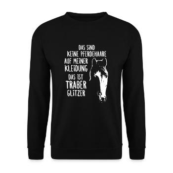 Das ist Traber Glitzer Pferdehaare Reiter - Unisex Pullover - Schwarz - Vorne - Alina (178cm) & Michal (187cm)