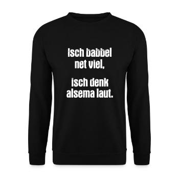 Lustiges Sprüche Saarland Hessisch Babbel net viel - Unisex Pullover - Schwarz - Vorne - Alina (178cm) & Michal (187cm)