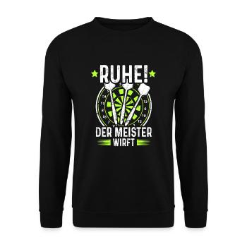 Dart Ruhe Der Meister Wirft Dartsport - Unisex Pullover - Schwarz - Vorne - Alina (178cm) & Michal (187cm)