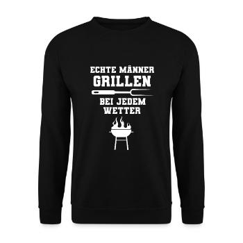 Echte Männer grillen Grillmeister Mann Geschenk - Unisex Pullover - Schwarz - Vorne - Alina (178cm) & Michal (187cm)
