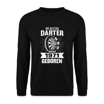 51. Geburtstag Dart 1971 Jahrgang 51 Jahre - Unisex Pullover - Schwarz - Vorne - Alina (178cm) & Michal (187cm)
