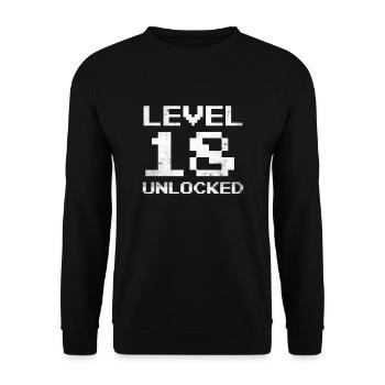 18. Geburtstag Level 18 Unlocked 18 Jahre Gamer - Unisex Pullover - Schwarz - Vorne - Alina (178cm) & Michal (187cm)