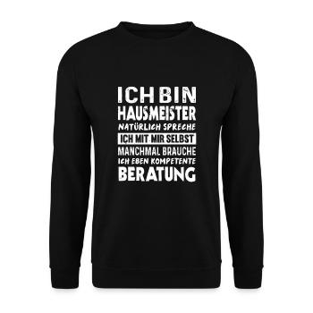 Hausmeister Kompetenz Lustiges Hauswart - Unisex Pullover - Schwarz - Vorne - Alina (178cm) & Michal (187cm)