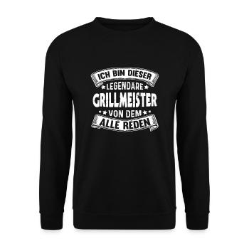 Grillen Grillmeister Legende BBQ Lustiger Griller - Unisex Pullover - Schwarz - Vorne - Alina (178cm) & Michal (187cm)