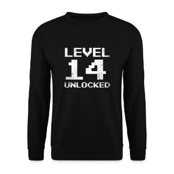 14. Geburtstag Level 14 Unlocked 14 Jahre Gamer - Unisex Pullover - Schwarz - Vorne - Alina (178cm) & Michal (187cm)