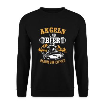 Angler und Angelhaken Lustiges Angeln und Bier - Unisex Pullover - Schwarz - Vorne - Alina (178cm) & Michal (187cm)