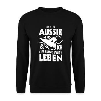 Australian Shepherd Aussie Ein Bund fürs Leben - Unisex Pullover - Schwarz - Vorne - Alina (178cm) & Michal (187cm)