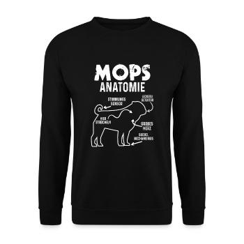 Mops Anatomie Hundebesitzer Lustig Hunde - Unisex Pullover - Schwarz - Vorne - Alina (178cm) & Michal (187cm)