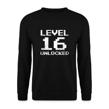 16. Geburtstag Level 16 Unlocked 16 Jahre Gamer - Unisex Pullover - Schwarz - Vorne - Alina (178cm) & Michal (187cm)