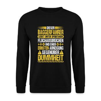 Baggerfahrer Humor Bagger Fahren Baggerführer - Unisex Pullover - Schwarz - Vorne - Alina (178cm) & Michal (187cm)