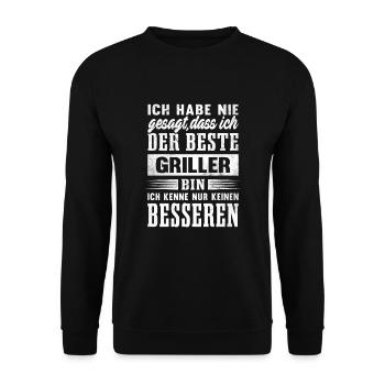 Bester Grillmeister Grillen Humor BBQ Griller - Unisex Pullover - Schwarz - Vorne - Alina (178cm) & Michal (187cm)