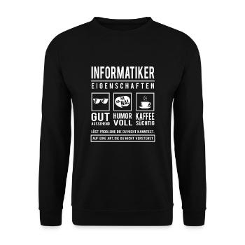 Informatiker Eigenschaften Informatik - Unisex Pullover - Schwarz - Vorne - Alina (178cm) & Michal (187cm)