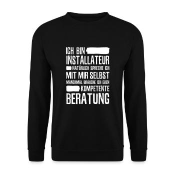 Installateur Sanitär Heizungsbauer Klempner - Unisex Pullover - Schwarz - Vorne - Alina (178cm) & Michal (187cm)