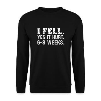 Gebrochener Arm Spruch - Fraktur Gipsarm - Unisex Pullover - Schwarz - Vorne - Alina (178cm) & Michal (187cm)